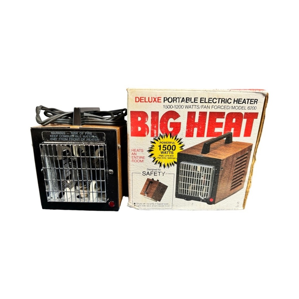 Vintage Big Heat Portable Electric Heater Model 6200 Wood Grain 1500W Fan Forced